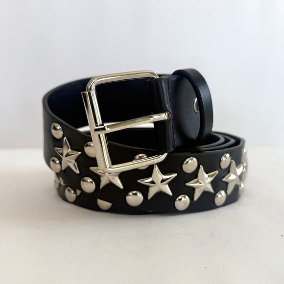 Y2K Black Silver Star Studded Belt Unisex Goth Emo Style 44" Long - Picture 6 of 16